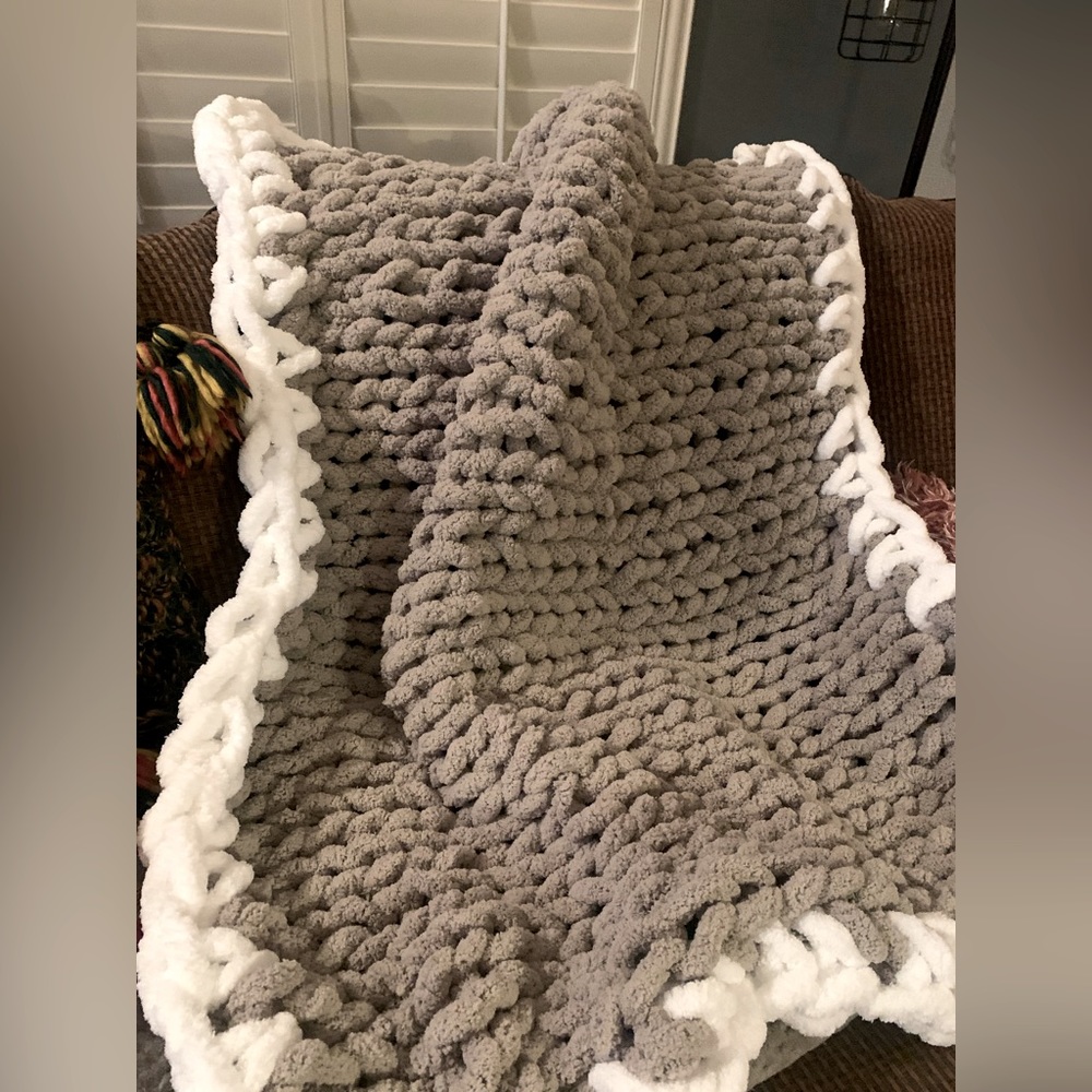 Handmade chunky knit chenille blanket